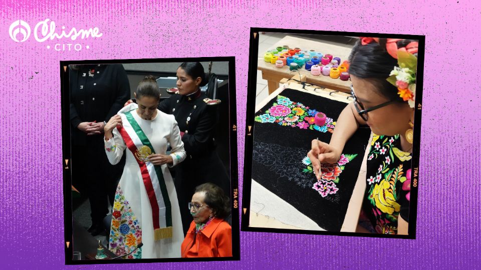 Un vestido de color marfil con bordado a mano fue el elegido por Claudia Sheinbaum.